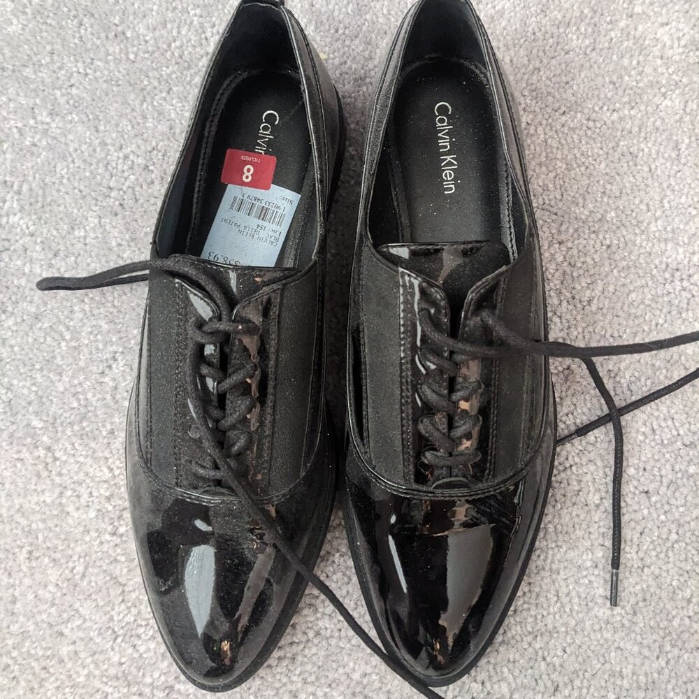 Calvin Klein Black Patent Leather Wingtips  Size 8